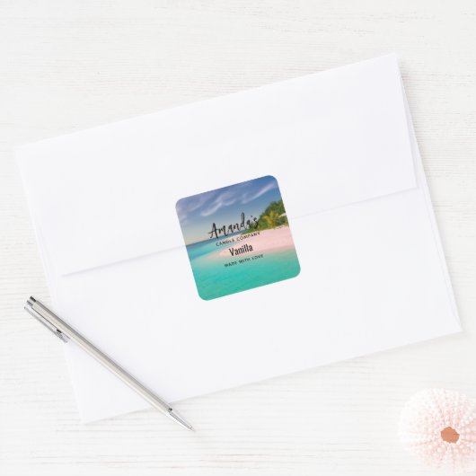 Aquamarine Ocean Tropical Beach Candle Business Vierkante Sticker (Envelop)