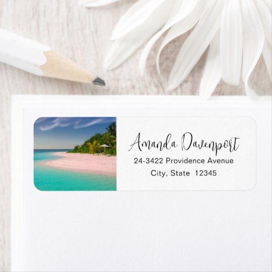  Aquamarine Ocean Tropical Beach Scenic Address Etiket (Insitu)