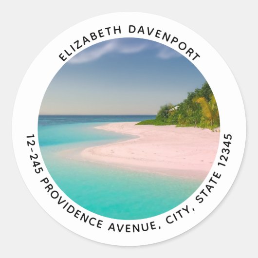Aquamarine Ocean Tropical Beach Scenic Address Ronde Sticker (Voorkant)