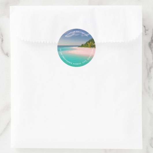 Aquamarine Ocean Tropical Beach Scenic Address Ronde Sticker (Tas)