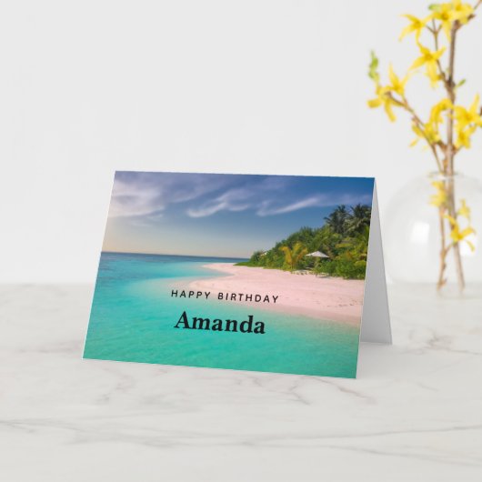 Aquamarine Ocean Tropical Beach Scenic Birthday Kaart (Gele Bloem)