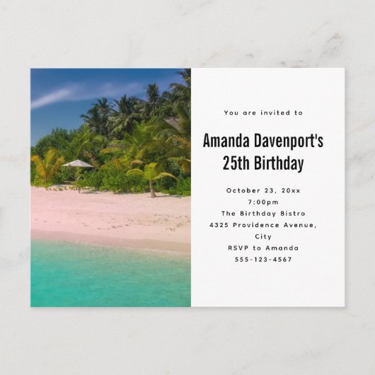 Aquamarine Ocean Tropical Beach Scenic Birthday Uitnodiging Briefkaart (Voorkant)