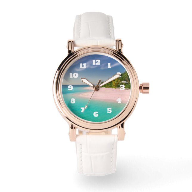 Aquamarine Ocean Tropical Beach Scenic Horloge (Voorkant)