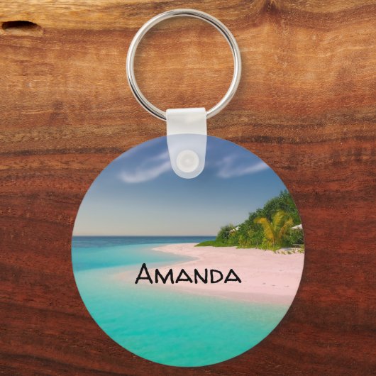 Aquamarine Ocean Tropical Beach Scenic Sleutelhanger (Achterkant)