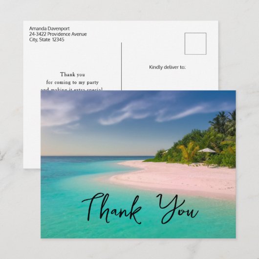 Aquamarine Ocean Tropical Beach Scenic Thank You Briefkaart (Voorkant / Achterkant)