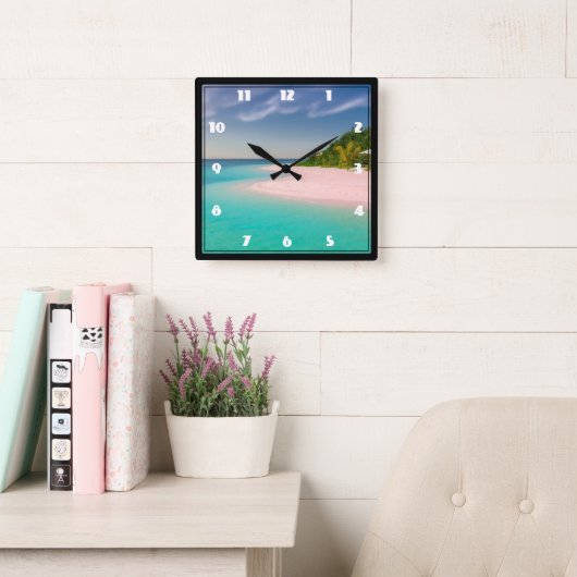 Aquamarine Ocean Tropical Beach Scenic Vierkante Klok (Leeskamer)