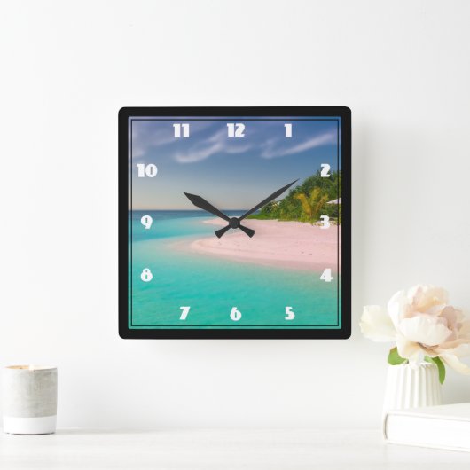 Aquamarine Ocean Tropical Beach Scenic Vierkante Klok (Huis)