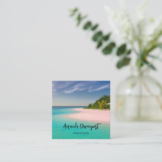 Aquamarine Ocean Tropical Beach Scenic Vierkante Visitekaartje (Staand voorkant)