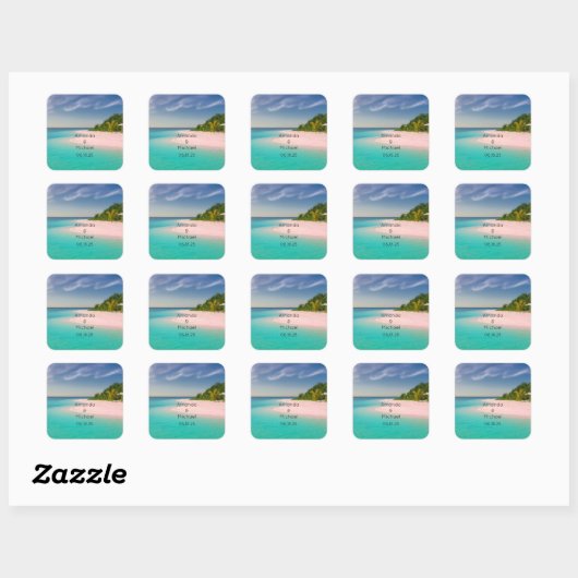 Aquamarine Ocean Tropical Beach Scenic Wedding Vierkante Sticker (Vel)