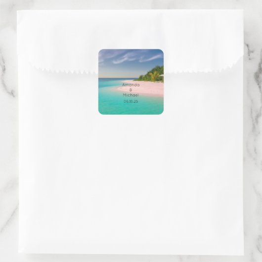 Aquamarine Ocean Tropical Beach Scenic Wedding Vierkante Sticker (Tas)