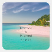 Aquamarine Ocean Tropical Beach Scenic Wedding Vierkante Sticker (Voorkant)
