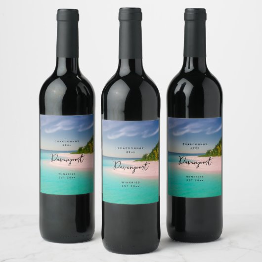 Aquamarine Ocean Tropical Beach Scenic Wine Making Wijn Etiket (Flessen)