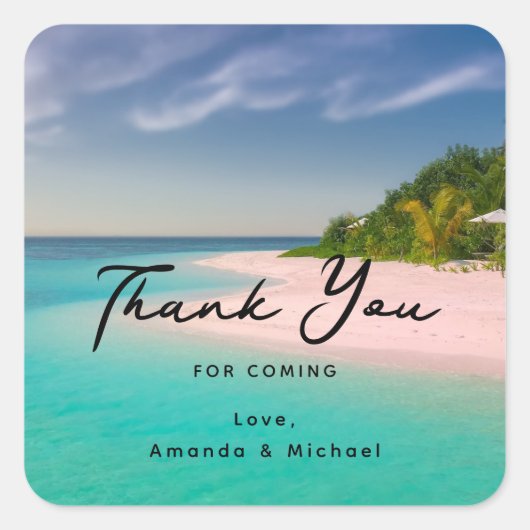 Aquamarine Ocean Tropical Beach Wedding Thank You Vierkante Sticker (Voorkant)