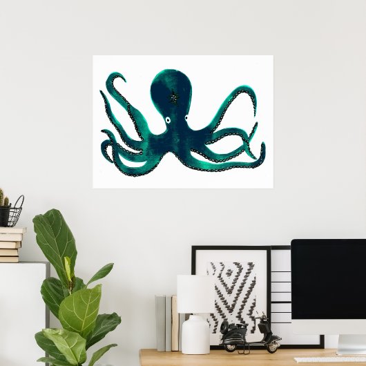 Aquamarine Octopus Poster (Thuiskantoor)