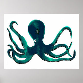 Aquamarine Octopus Poster