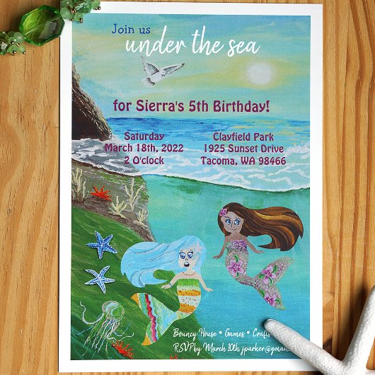 Aquamarine, Roze, Blauwe Zeemeermin Birthday Party Kaart