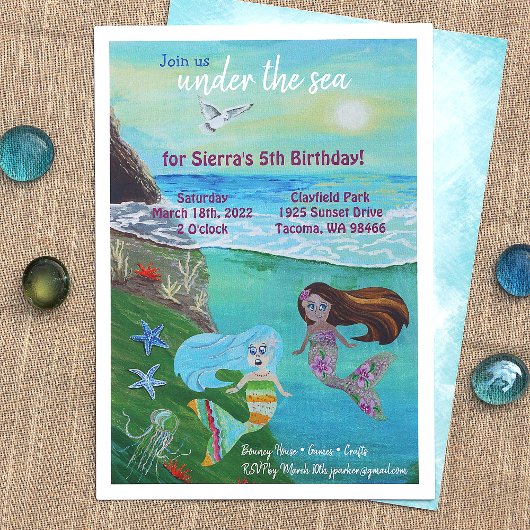 Aquamarine, Roze, Blauwe Zeemeermin Birthday Party Kaart