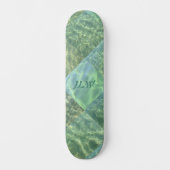 Aquamarine Seafoam Water Patchwork met Initialen Persoonlijk Skateboard (Voorkant)