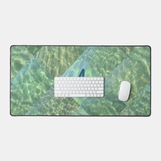 Aquamarine Seafoam Water Patchwork Monogram Bureaumat (Keyboard & Muis)