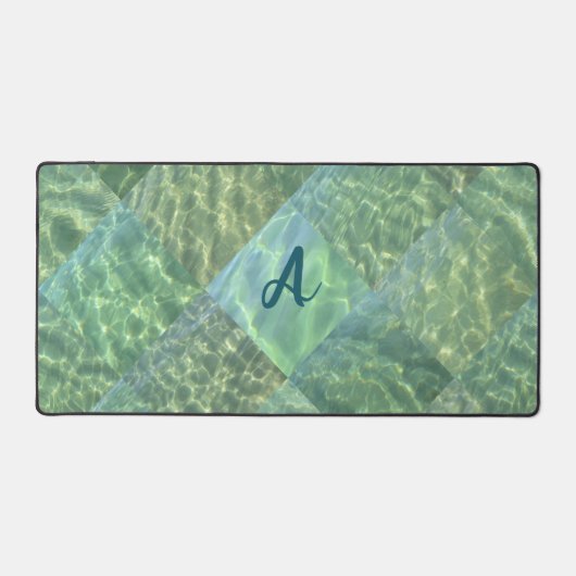 Aquamarine Seafoam Water Patchwork Monogram Bureaumat (Voorkant)