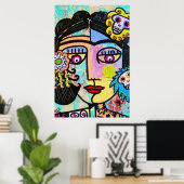 Aquamarine Sugar Skull Mexicaans Poster (Thuiskantoor)