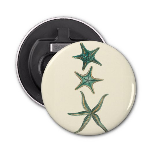Aquamarine Triple Starfish Button Flesopener (Voorkant)