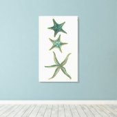 Aquamarine Triple Starfish Canvas Afdruk (Insitu (Houten vloer))