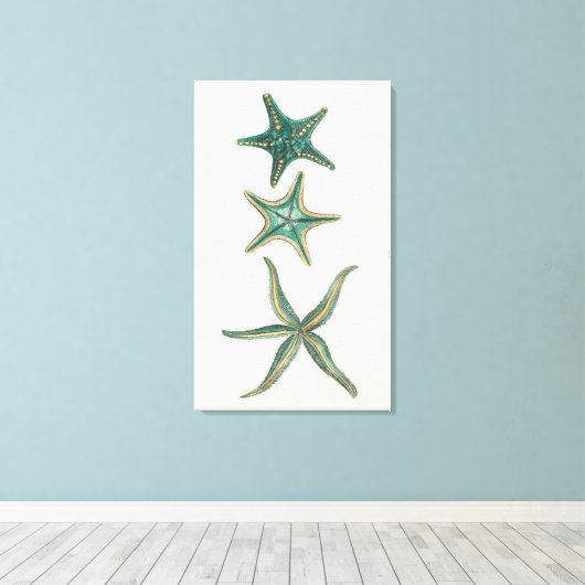 Aquamarine Triple Starfish Canvas Afdruk (Insitu (Houten vloer))