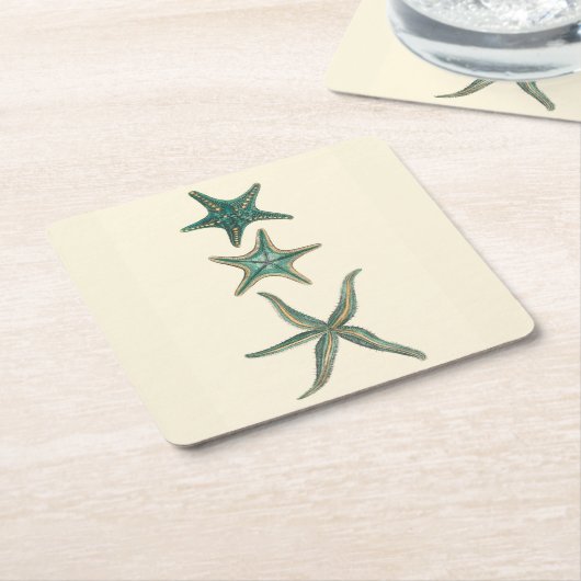 Aquamarine Triple Starfish Kartonnen Onderzetters (Schuin)