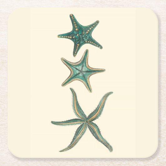 Aquamarine Triple Starfish Kartonnen Onderzetters (Voorkant)