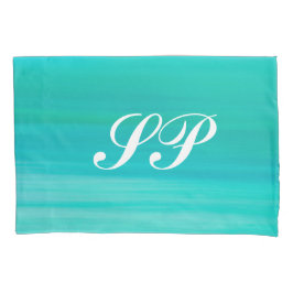 Aquamarine turquoise gekleurd monogram oceaanwater kussensloop