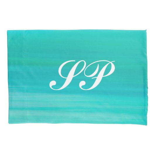Aquamarine turquoise gekleurd monogram oceaanwater kussensloop (Voorkant)