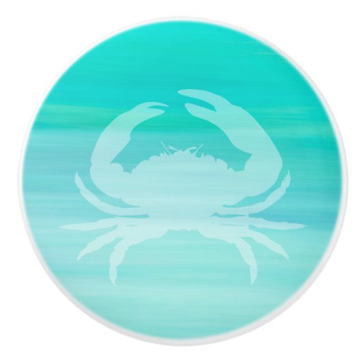 Aquamarine turquoise zee water met krab keramische knop (Voorkant)