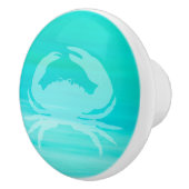 Aquamarine turquoise zee water met krab keramische knop (Rechts)