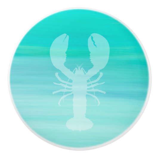 Aquamarine turquoise zee water met kreeft keramische knop (Voorkant)