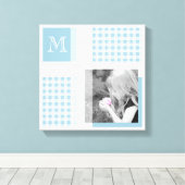 Aquamarine Voeg uw foto toe Gingham Modern Monogra Canvas Afdruk (Insitu (Houten vloer))