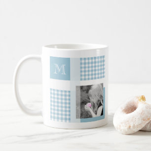 Aquamarine Voeg uw foto toe Gingham Modern Monogra Koffiemok