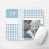 Aquamarine Voeg uw foto toe Gingham Modern Monogra Muismat (Met muis)