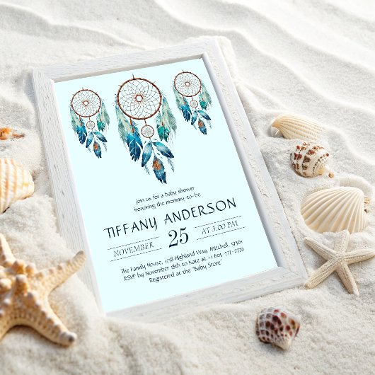 Aquamarine Waterverf Dreamcatcher Baby shower Kaart