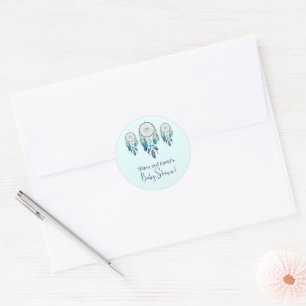 Aquamarine Waterverf Dreamcatcher Baby shower Ronde Sticker