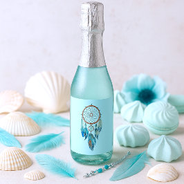 Aquamarine Waterverf Dreamcatcher Baby shower Sparkling Wijnetiket