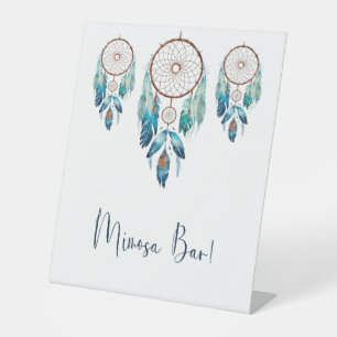 Aquamarine Waterverf Dreamcatcher Mimosa Bar Reclamebord Met Voetstuk