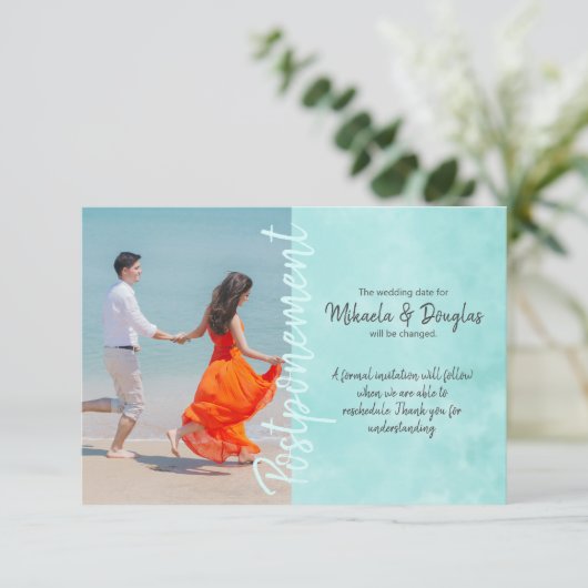 Aquamarine Wedding Postponement Kaart (Staand voorkant)