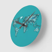 aquamarine wereldkaart inkttekening ronde klok (Hoek)