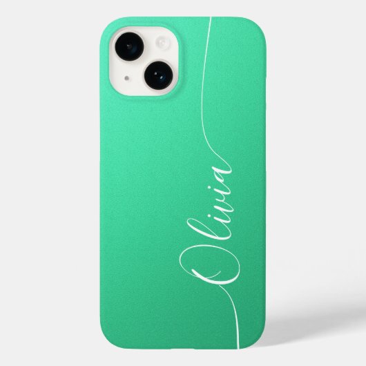 Aquamarine White Elegant Calligraphy Script Name Case-Mate iPhone Case (Achterkant)