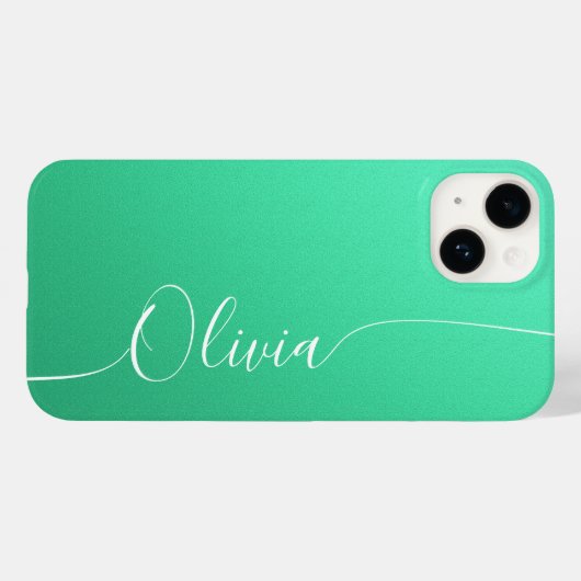Aquamarine White Elegant Calligraphy Script Name Case-Mate iPhone Case (Achterkant (horizontaal))