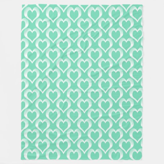 Aquamarine White Hearts Pattern Fleece Deken (Voorkant)