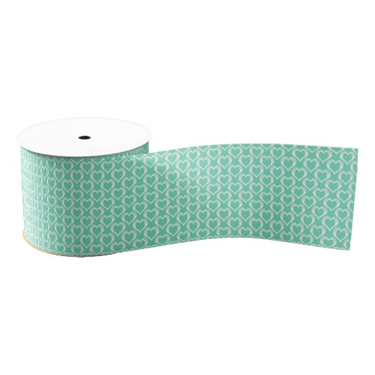 Aquamarine White Hearts Pattern Grosgrain Lint (Spoel)
