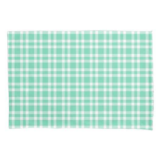 Aquamarine White Plaid Pattern Kussensloop (Voorkant-Links)