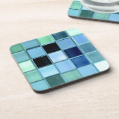 Aquamarine zee glas onderzetter met kurk achteruit (Linkerzijde)